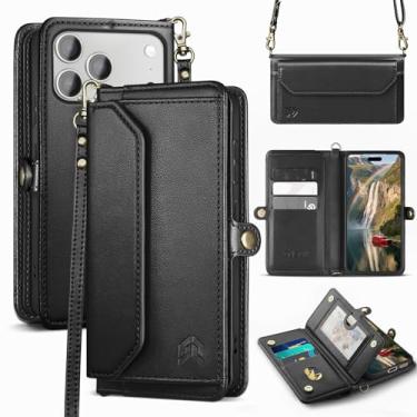 Imagem de DJBull Capa carteira para iPhone 17 Pro de 6,3 polegadas com suporte para cartão, alças de ombro e pulseira, couro PU macio, encaixe magnético, capa de telefone flip para mulheres e homens para Apple