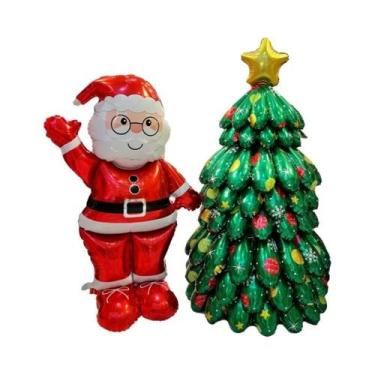 Imagem de Balão Grande De Natal Com Papai Noel, Rena E Árvore Para Decoração De 