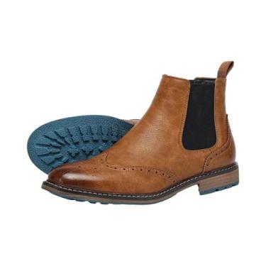 Imagem de Botas masculinas Brogue Chelsea da moda Botas clássicas de couro estil