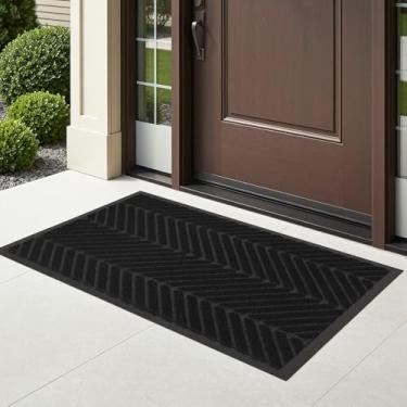 Imagem de ZPAI Tapete de porta frontal preto de 40,6 cm x 81,3 cm para ambientes internos e externos, capacho de boas-vindas discreto para entrada, à prova d'água para todos os climas para áreas de alto tráfego