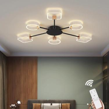 Imagem de Luminária de teto LED moderna para sala de estar, com controle remoto, preta e dourada, dimerizável, minimalista, para quarto, cozinha, sala de jantar e corredor (6 lâmpadas).