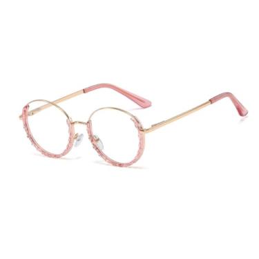 Imagem de HCPIHF Óculos redondos transparentes, armação meia-redonda feminina (rosa transparente)