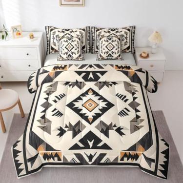 Imagem de Erosebridal Conjunto de cama geométrico de 7 peças, King Asteca, edredom com lençóis, losango, triângulo, cama ocidental, simples, em uma bolsa, casa de fazenda tribal do sudoeste para adolescentes