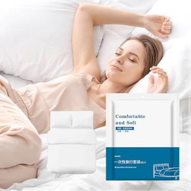 Imagem de Jogo de lençol descartável para viagem - Conjunto de lençóis brancos com elástico de 4 peças, serve para camas Queen/King de 1,8 m, lençóis descartáveis para férias em casa de hotel