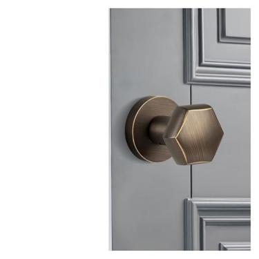 Imagem de Fechadura de porta invisível de um lado latão minimalista fechadura oculta luz preta maçaneta esférica luxuosa fechadura interna (Bronze)