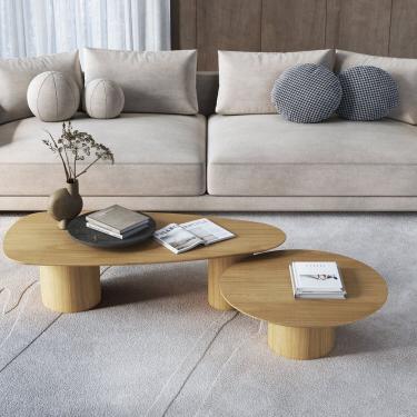 Imagem de Conjunto Mesa de Centro Gama Orgânic e Redonda 135cm X 60cm X 35cm - 90cm X 90cm X 30cm Natural Tawary