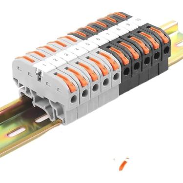 Imagem de ROUPWKWO Bloco terminal de trilho DIN 211 com conector de fio de marcação de condutor de emenda (preto)