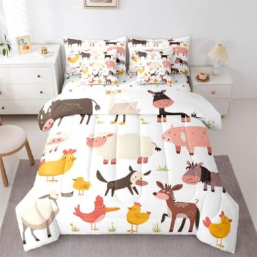 Imagem de Feelyou Jogo de edredom fofo de animais de fazenda com 7 peças, solteiro, desenho animado de animais de fazenda, para crianças, meninos, meninas, decoração de quarto, microfibra leve e macia