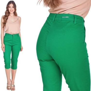 Imagem de Calça Capri Feminina HNO Sarja Cintura Alta Classic Verde, 34