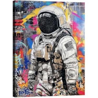 Imagem de Halioyo Arte de parede em tela de astronauta graffiti pôsteres impressões imagens decoração de parede moderna abstrata rua grafite pintura para sala de estar, decoração de casa, arte pronta para