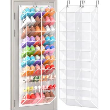 Imagem de UVIAHOMI Organizador de sapatos 30 sobre a porta grande com bolso de malha para pendurar no armário (branco e transparente)