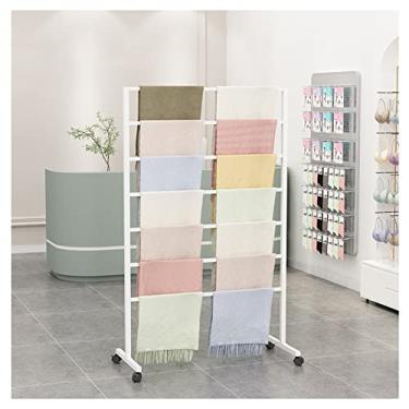 Imagem de HHHJQFAAT Suporte de lenços com rodas, suporte de exibição de toalhas para loja, suporte de calças de metal independente, prateleira de papel de embrulho (cor: ouro, tamanho: 60 x 40 x 145 cm) (branco