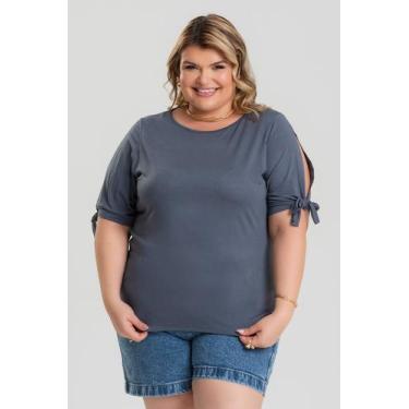 Imagem de Blusa Plus Size Malha de Viscose Mangas c/ Abertura e Amarração - Sere