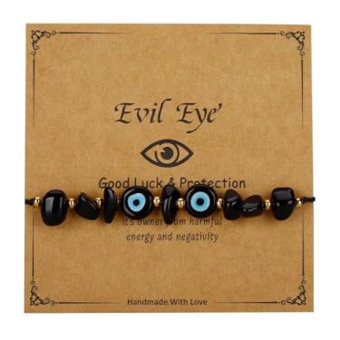 Imagem de QRH Pulseira com contas de cristal de olho turco irregular, feita à mão, multicolorida, multicolorida, pulseiras de corda de corda, amuleto inspirador, proteção cabalá, boa sorte, surfe para mulheres