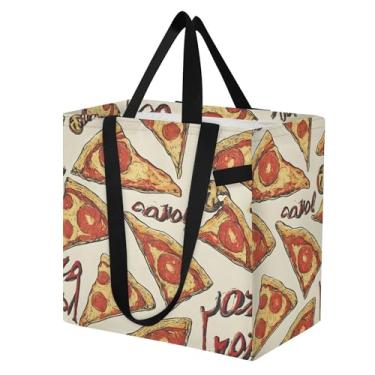 Imagem de SEHANY Delicious Pizza Sacola reutilizável de mercearia com alças reforçadas, bolsa de compras de lona dobrável à prova d'água de grande capacidade para viagem, cozinha, praia
