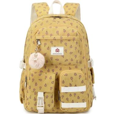 Imagem de Mochila escolar Hidds Corduroy 15,6" para adolescentes, meninas e mulh