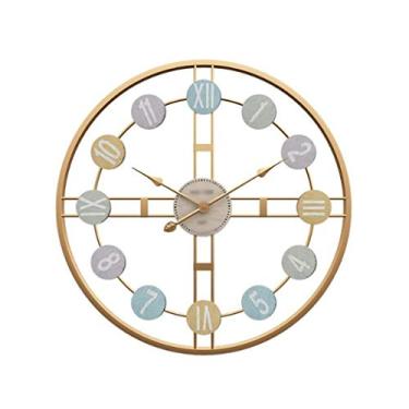 Imagem de Relógio de parede nórdico relógio de parede europeu design moderno decoração de sala de estar arte de ferro grande relógio pendurado (cor: ouro)