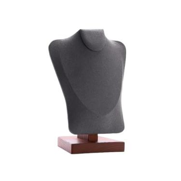 Imagem de x3anggyt5 Elegante colar de joias expositores, suporte de janela, adereços de madeira, modelo de madeira, organizador de pescoço (cinza)