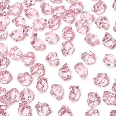 Imagem de YATOJUZI 165 peças de cubos de gelo falsos rosa claro acrílico pedras preciosas enchimento de vaso pedras falsas diamantes de plástico cristais para mesa de centro de mesa de casamento DIY exibição de