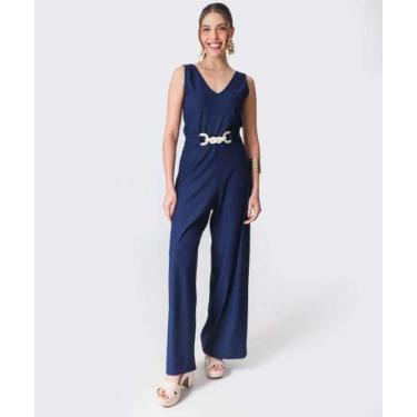 Imagem de Macacão Feminino Pantalona Cinto Marisa Azul-73081, Azul, G