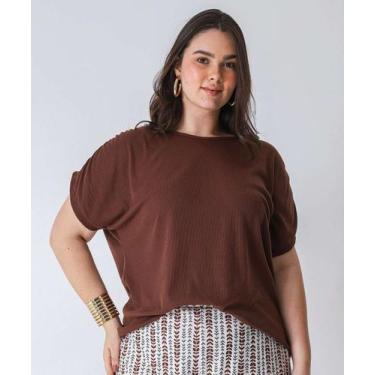 Imagem de Blusa Plus Size Feminina Canelada Marisa Marrom-14009, Marrom, G3