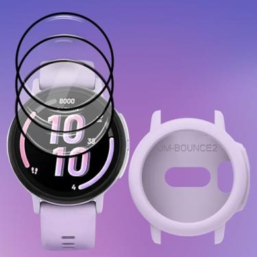 Imagem de Protetor de tela de relógio para Garmin Bounce 2, cobertura total 3D borda curva moldura filme PET anti-arranhões alta definição e capa de silicone (violeta)