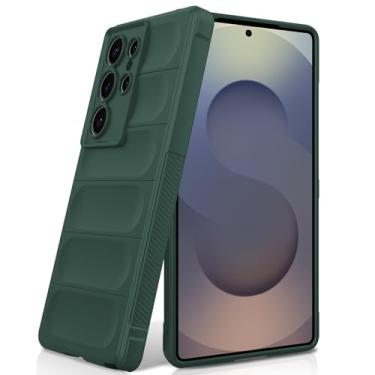 Imagem de BonYonka Capa de silicone para Samsung Galaxy S25 Ultra, forro de microfibra antiarranhões, capa à prova de choque com proteção para câmera, verde