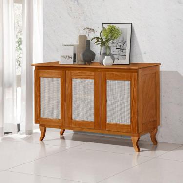 Imagem de Buffet Aparador Com Telinha Palha Deltan Madeira 3p - Castanho