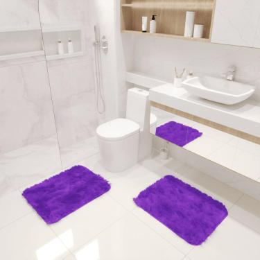 Imagem de Kit Tapete Banheiro Felpudo Peludo Roxo 40 X 60 Cm