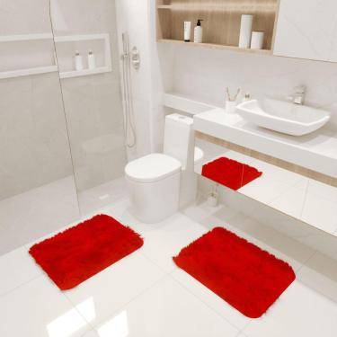 Imagem de Kit Tapete Banheiro Felpudo Peludo Vermelho 40 X 60 Cm