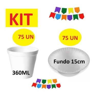 Imagem de Kit C/150 Un Descartáveis Isopor Potes 360Ml E Cumbucas 15Cm - Lynx