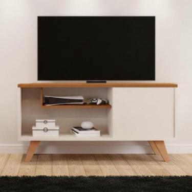 Imagem de Rack Bancada Retrô Com Nicho 1 Porta Off White Nature - Drop de Casa