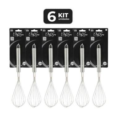 Imagem de Kit 6 batedor de ovos fouet inox 28,5 cm - Chef Line