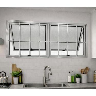 Imagem de Vitro Maxim Ar 2 Seções Com Grade Alumínio Brilhante 80x120 Linha 25 B