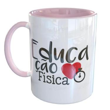Imagem de Caneca Porcelana Educação Física - Pense Canecas, Rosa Claro