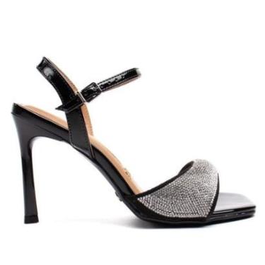 Imagem de Sandália Feminina Vizzano com Salto Fino de Verniz e Strass Preta-Feminino