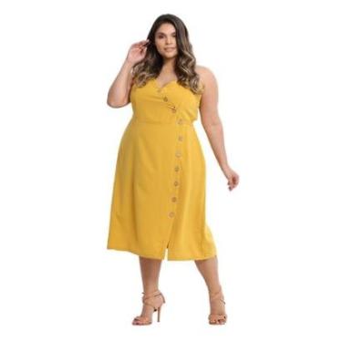 Imagem de Vestido Midi Plus Size com Alça Regulável e Botões, decote em V e Fenda-Feminino
