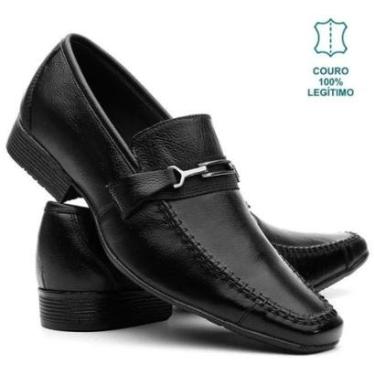 Imagem de Sapato Social Masculino Couro Legítimo Bico Quadrado Calce Fácil Liso Gravata Italiano Premium-Masculino