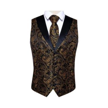 Imagem de Colete De Smoking Masculino Em Seda Com Estampa Paisley, Com Gravata, 