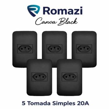 Imagem de Tomada simples 20a romazi canoa black - 5 unidades