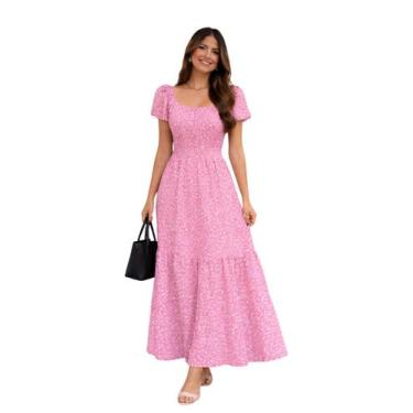 Imagem de Vestido longo floral ciganinha ombro a ombro boho em viscolinho elegan