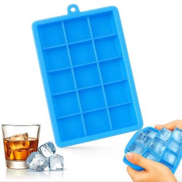 Imagem de Forma de Gelo Silicone 15 Cubos Azul Bandeja Flexível Cubo Grande Para