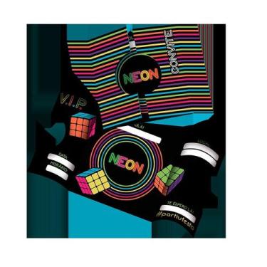 Imagem de Convite de Aniversário 8 Unidades - Neon - Festcolor, UNICA, U