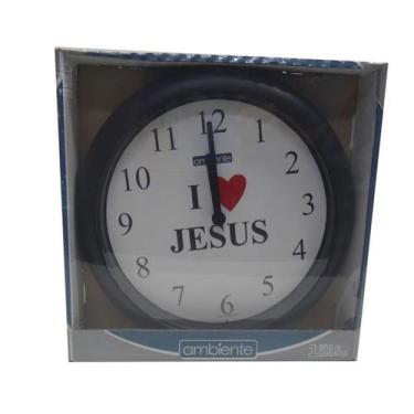 Imagem de Relógio De Parede Sala Cozinha Grande 21,5cm I Love Jesus Amo Jesus - 
