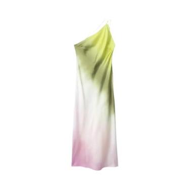 Imagem de Vestido Midi Assimétrico De Cetim Tie Dye Para Mulheres, Sem Costas, O
