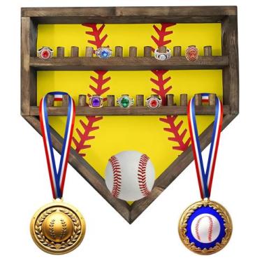 Imagem de Estojo de Exposição para Anéis de Beisebol em Madeira 36 x 36 x 3 cm, 