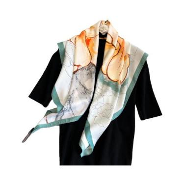 Imagem de Lenço De Pescoço Feminino Grande De Seda Com Estampa Floral, Xale Quad