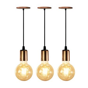 Imagem de Kit 3 Pendentes Luminária Alumínio Retrô Cobre Cabo 2m 4149 Suporte Sem Lâmpada