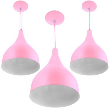 Imagem de Kit 3 Pendentes Gota Média Alumínio 30cm Rosa Bebê