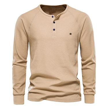 Imagem de JMSUN Suéteres masculino Jaqueta Camiseta masculina gola redonda com gola Henry camiseta manga longa botão gola redonda camiseta top